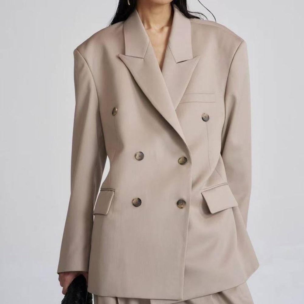 The Frankie shop Oversized Double Breasted Beige Blazer